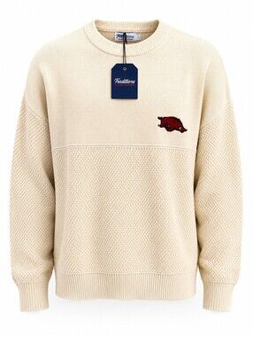Traditions Arkansas Razorbacks Unisex Knit Sweater L Cream NCAA NWT